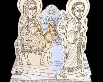 Weihnachtsbastelvorlage „Reise nach Bethlehem“, 3D-Papierdiorama von Maria und Josef, Weihnachtsaktivität für den Sonntagsschulunterricht