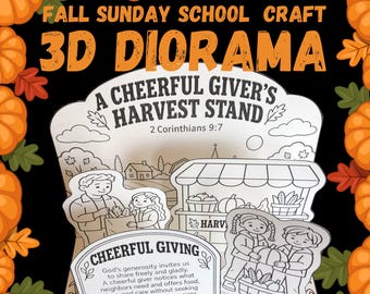 Vrolijke Gever Christelijk Oogstfeest Knutselwerk Printbaar 3D Dubbelgevouwen Diorama Papier Printbaar Zondagsschool Thuisonderwijs Kleur Knippen Plak
