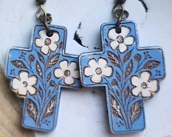 Flower Cross Earring Laser File - Faith Earring File - Boho Jewelry - Digital Laser File - PDF - SVG - DXF [Digital File Only]