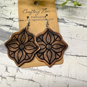 Leather Engraved Ornate Earring File - Boho Engraved Earring -  Laser File - PDF - SVG - DXF [Digital File Only] Glowforge Laser
