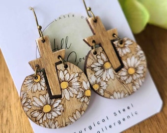 Daisy Flower Cross Earring Files - Faith Earring File - Boho Jewelry - Digital Laser File - PDF - SVG - DXF [Digital File Only] Glowforge