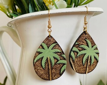 Teardrop Palm Tree Earring Design - Tropical Beach Earring - Digital Laser File - PDF - SVG [Digital File Only] Glowforge Engraved Jewelry