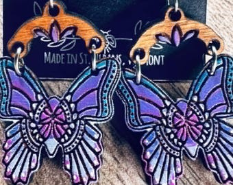 2 Reverse Engrave Butterfly Laser Earring Files with Connectors - PDF - SVG - DXF [Digital File Only] Glowforge Laser Jewelry