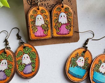 3 Ghost Plant Earring Laser Files- Ghost Halloween Svg Files - PDF - SVG - DXF [Digital File Only] Engraved Glowforge Thunder