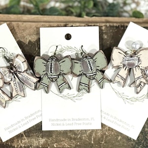 3 Football Bow Earring Files -Engrave Football Earring - Digital Laser File - PDF - SVG - DXF [Digital File Only] Laser Engraved Jewelry