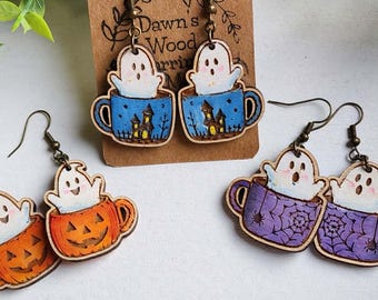 3 Ghost Mug Earring Laser Files-  Halloween Svg Files - PDF - SVG - DXF [Digital File Only] Engraved Glowforge Thunder Laser
