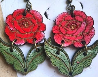 Reverse Engrave Peony and Leaf Earring File - Laser Engraved Earrings Files - PDF - SVG - DXF [Digital File Only] Laser Jewelry File