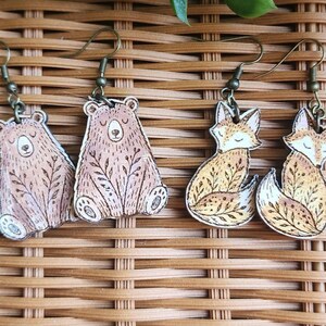 2 Bear and Fox Woodland Animal Earring Files - PDF - SVG - DXF [Digital File Only] Engraved Christmas Ornament Laser Files