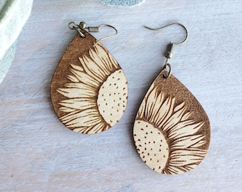 Teardrop Sunflower Earring - BOHO Floral Spring Flower Earring - Digital Laser File - PDF - SVG [Digital File Only] Glowforge Jewelry