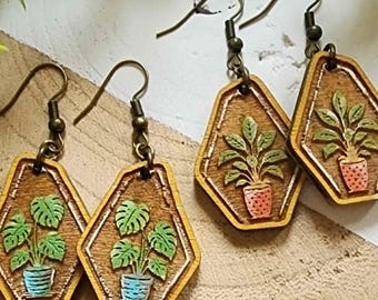 2 Botanical House Plants Laser Earring Files - Reverse Engrave Laser File - Digital Laser File - PDF - SVG - DXF [Digital File Only]