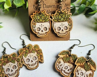 3 Skull Plant Earring Laser Files-  Day of the Dead Svg Files - PDF - SVG - DXF [Digital File Only] Engraved Glowforge Thunder