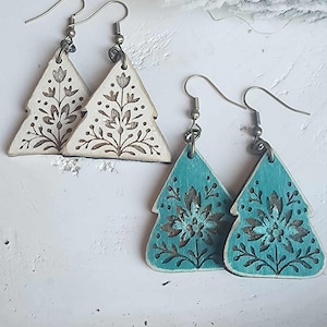 2 Winter Christmas Tree Earring Files -  Holiday Christmas Laser File - PDF - SVG - DXF [Digital File Only] Glowforge Laser Engrave Jewelry