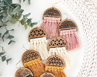 4 Macrame Earring Laser Files - Cut Only Laser File - Boho Earring - Laser Earring File - PDF - SVG - DXF [Digital File Only] Macrame Laser