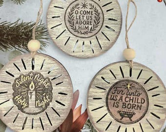 3 Archivos de Adornos Navideños Grabados con Temas de Fe - Archivos Láser para Adornos Cristianos - Archivo Láser - PDF - SVG - DXF [Solo Archivo Digital] Glowforge