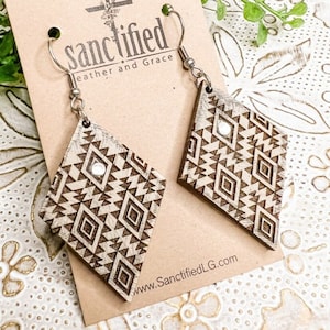 Diamond Aztec Earring Design - BOHO Western Inspired Earring - Digital Laser File - PDF - SVG [Digital File Only] Glowforge