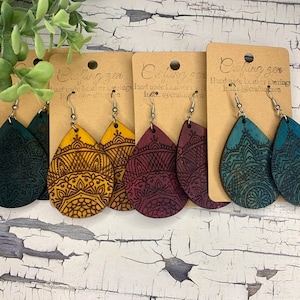 4 Ornate Teardrop Mandala Earring SVG Collection - Engraved Laser File - PDF - SVG [Digital File Only] Glowforge Jewelry Design