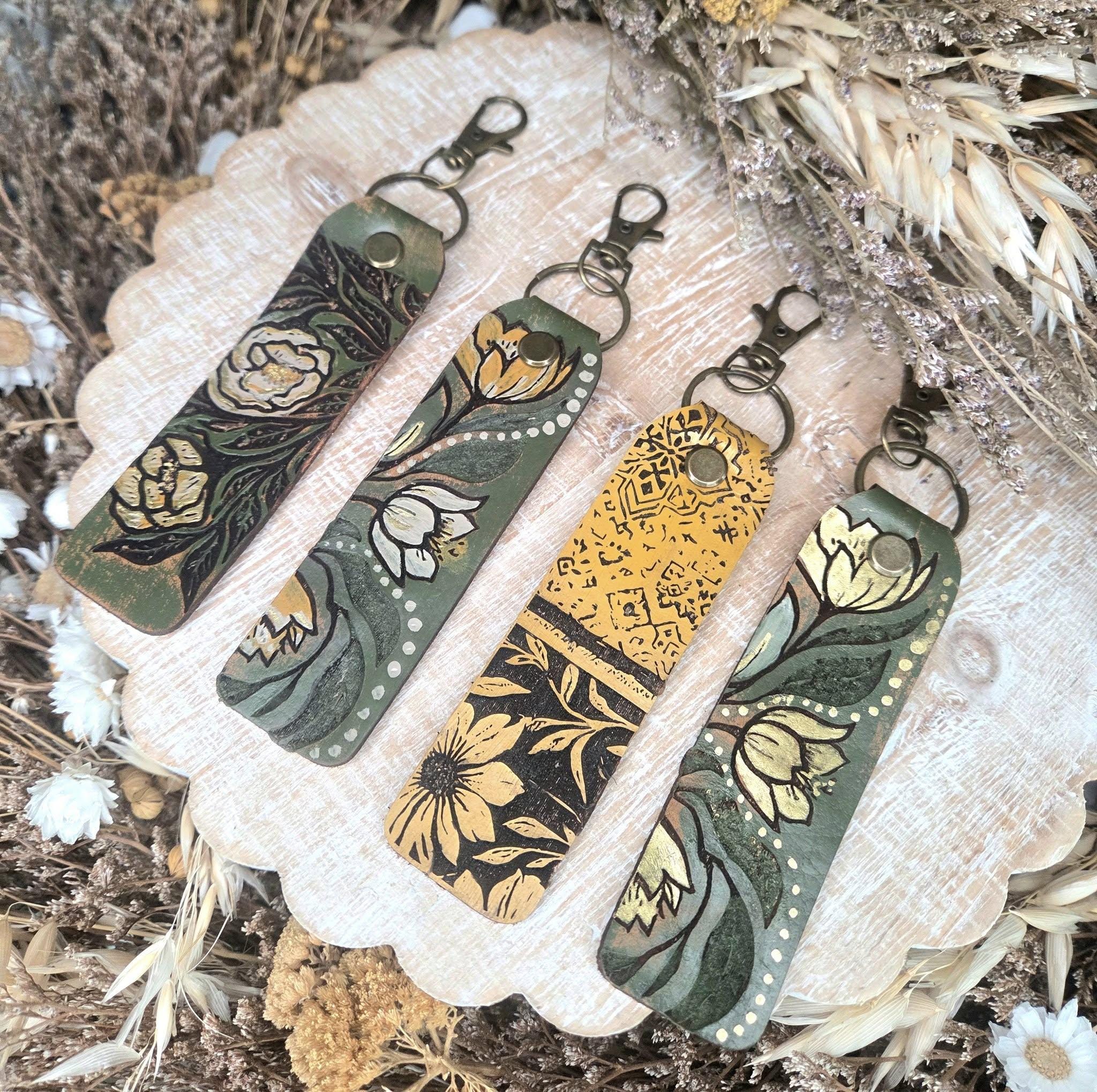 4 Flower Leather Key Chain Files - Key Chain Leather Laser File ...