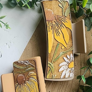 Laserfil för hårspännen med stora och små blommor - Omvänd gravyr på läderhårspänne med klor - PDF - SVG - DXF [Endast digital fil]