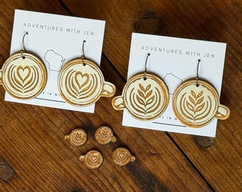 2 Coffee Art Laser Earring File - Coffee Digital Laser File - PDF - SVG - DXF [Digital File Only] Laser Jewelry