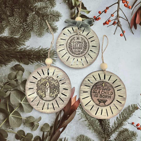 3 Engraved Christmas Faith Ornament Files - Christian Ornament Laser Files - Laser File - PDF - SVG - DXF [Digital File Only] Glowforge