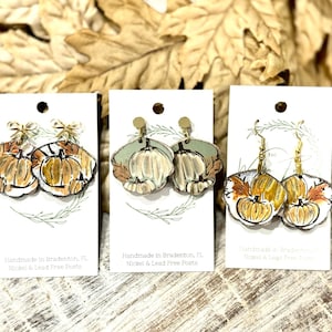 3 Fall Pumpkin Earrings Files - Fall Season Engrave Earring - Laser Earring File - PDF - SVG - DXF [Digital File Only]