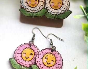 2 Flower Face Laser Earring Files - Fun Retro Throw Back Laser Earring Files - PDF - SVG - DXF [Digital File Only] Glowforge Laser Jewelry