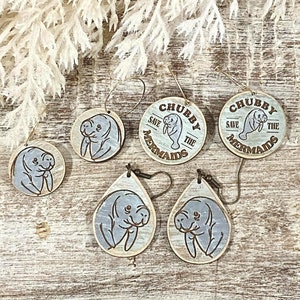 4 Manatee Sea Florida Ohrring SVG - Ozean Ohrring Datei - Gravur Strand Laser-Datei - PDF - DXF [Nur digitale Datei] Glowforge Laser