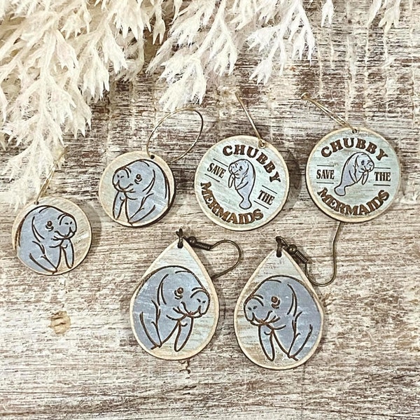 4 Manatee Sea Florida Earring SVG - Ocean Earring File - Engraved Beach Laser File -  PDF - DXF [Digital File Only] Glowforge Laser