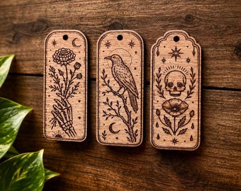 3 Skull Moon Stars Bookmark and Keychain Laser Files-  Svg Bookmark Files - PDF - SVG - DXF [Digital File Only] Engraved Glowforge