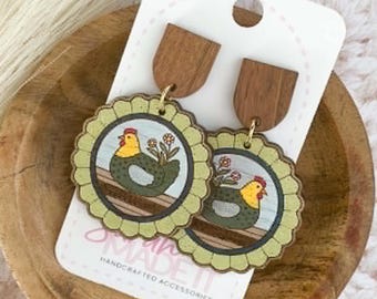 Ruffle Chicken Laser Earring File and Connector - Vintage Chicken Laser Earring - Digital Laser File DXF - PDF - SVG [Digital File Only]