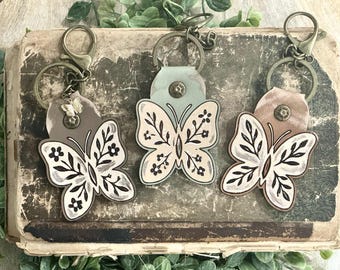 3 Butterfly Leather Keychain Laser Cut Files – SVG DXF PDF (Digital File)