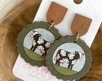 Ruffle Cow Laser Earring File and Connector - Vintage Cow Laser Earring - Digital Laser File DXF - PDF - SVG [Digital File Only]