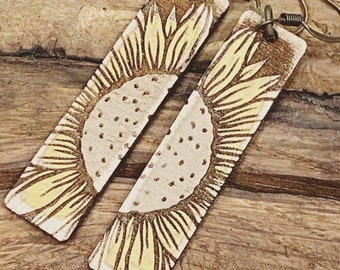 Sunflower Earring File - BOHO Flower Earring - Bar Earring Shape - Digital Laser File - PDF - SVG [Digital File Only] Glowforge Jewelry