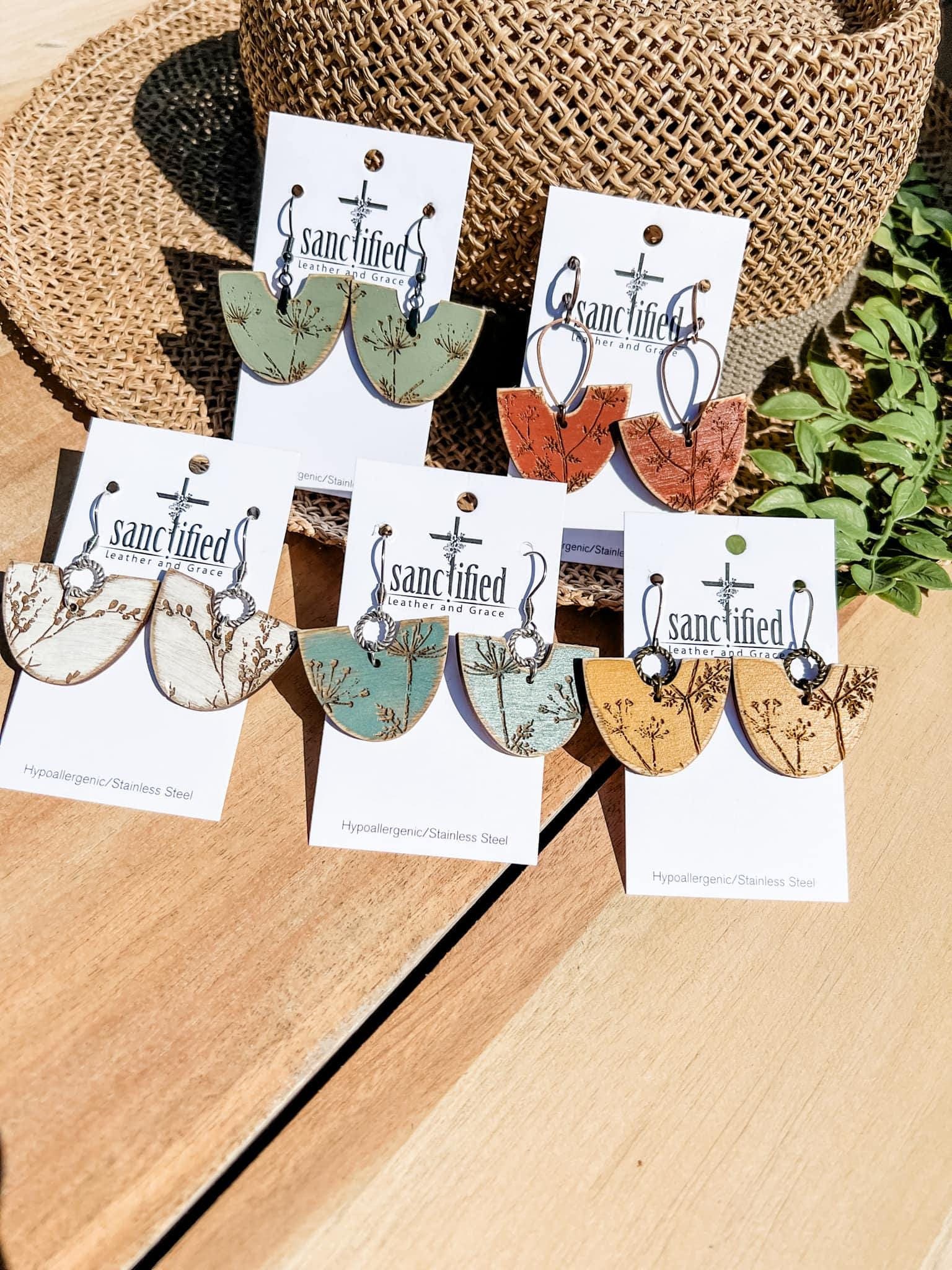 5 Half Circle Nature Laser Earring Files and Connectors - Boho Earring - Laser Earring File - PDF - SVG - DXF [Digital File Only] Glowforge