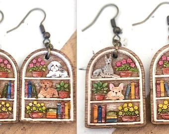 2 Dog Bookshelf Earring Files - Great Dane, Shih tzu, French Bulldog, Labrador Dogs Laser File - PDF - SVG - DXF [Digital File Only]