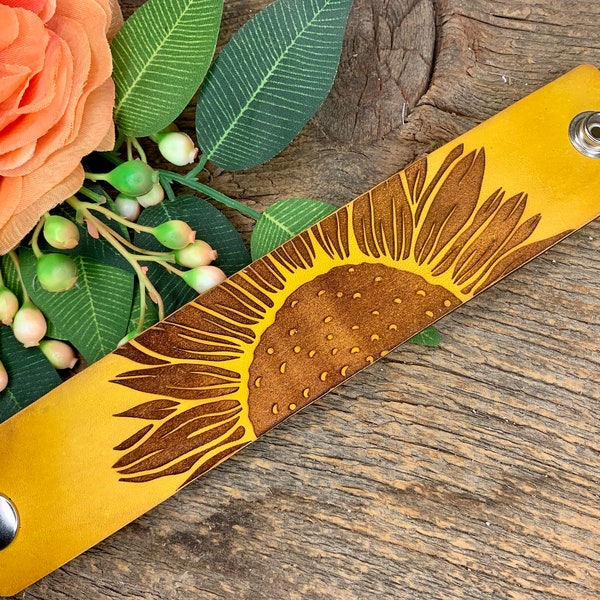 Sunflower Leather Cuff Bracelet File - Engraved Leather Design - BOHO Western - Digital Laser File - PDF - SVG [Digital File Only] Glowforge