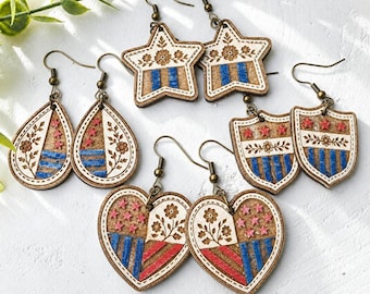 4 Vintage Quilt Laser Earring File - Stars and Stripes Patriotic Earring Design - Digital Laser File DXF - PDF - SVG [Digital File Only]