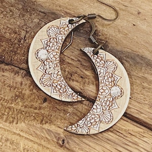 2 Files - Ornate Moon Earring Design - BOHO Western Lace Inspired Earring - Digital Laser File - PDF - SVG [Digital File Only] Glowforge