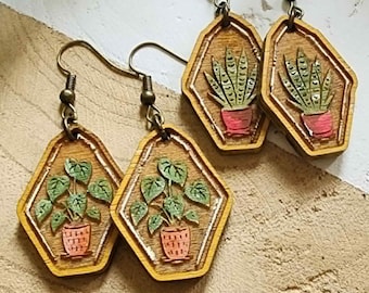 2 Botanical House Plants Laser Earring Files - Reverse Engrave Laser File - Digital Laser File - PDF - SVG - DXF [Digital File Only]