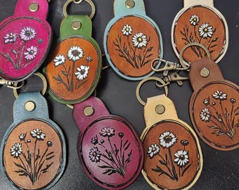 3 Flower Leather Keychain Laser Cut Files – Laser Cut Engraved Leather Key Chain Files - SVG DXF PDF (Digital File)