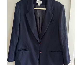 Vintage Lands' End Women's Navy Solid Wool - 2-Button Notch Lapel Blazer size 12
