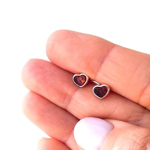 Silver Heart Earrings with Amber, Tiny Heart Stud Earrings, Cute Earrings gift for her, dainty earrings, best friend gift love Birthday Gift