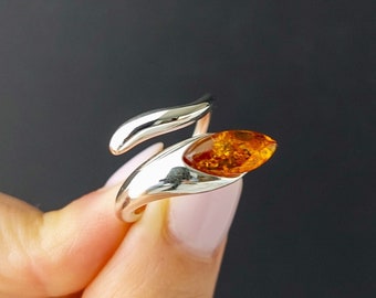 Natural Baltic Cognac Amber Ring, Best Gift For Her, Amber Jewelry, 925 Sterling Silver Ring, Statement Jewelry Statement Ring Gemstone Ring