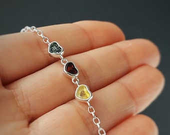 Charm Silver Heart Bracelet with Amber, Dainty Sterlling Silver Chain Love Bracelet, Gift for anniversary, birthday, bridesmaid gift