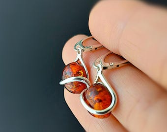 Baltic Amber Dangle Earrings: Sterling Silver Elegant Drop Jewelry