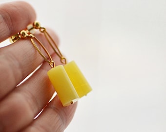 Yellow Baltic Amber Drop Earrings: Gold Plated Sterling Silver Dangles