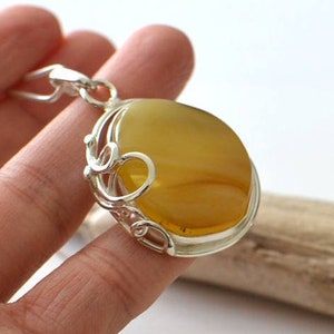 Nature Raw gemstone yellow pendant necklace, silver chain necklace stone jewelry, Protection Amulet raw stone Jewelry, nature jewelry