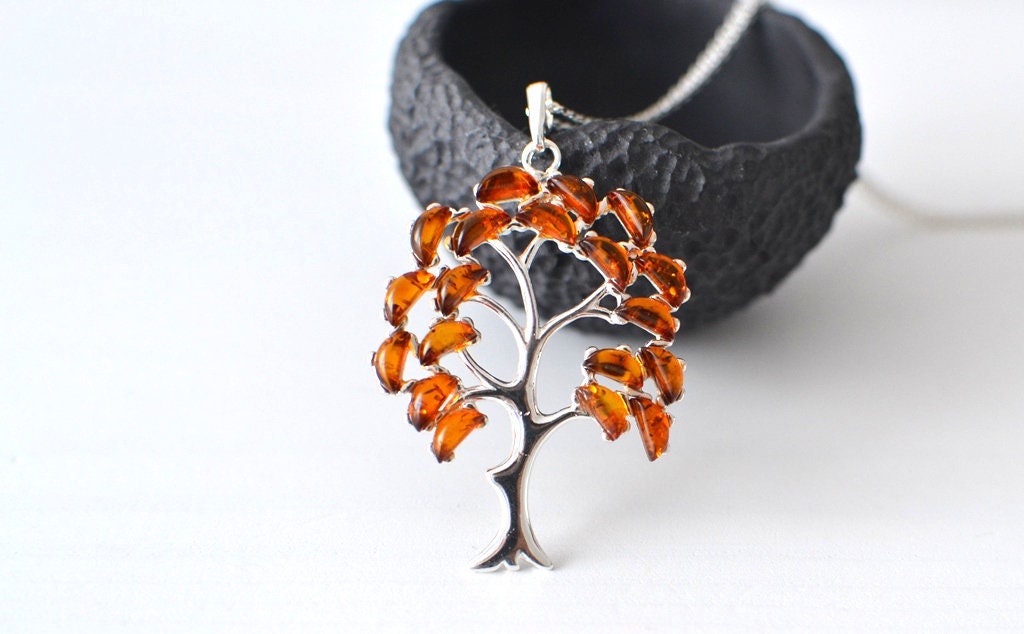 Bracelet Vintage Celtique Années 1990 - Argent Sterling Et Ambre - Arbre De Vie - Fait Main