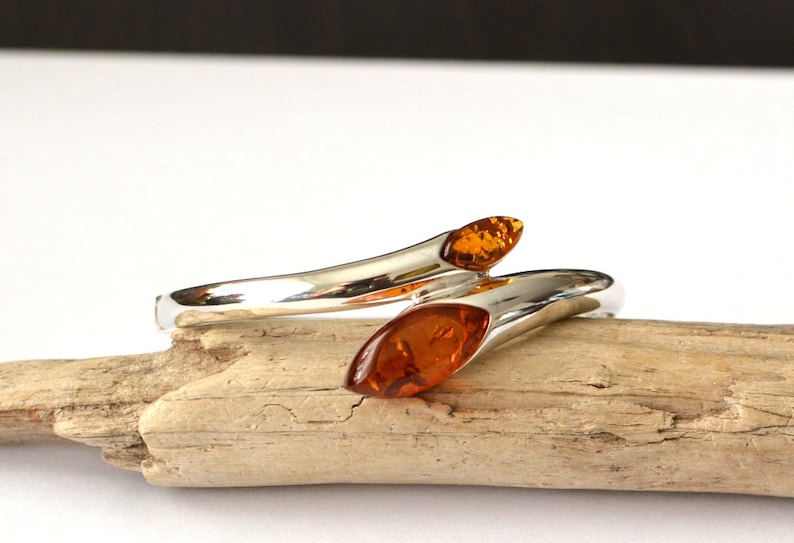 Baltic Amber cuff Bracelet, gemstone Sterling Silver Bracelet, amber Jewelry birthday gift idea healing jewelry crystl silver amber bracelet image 2