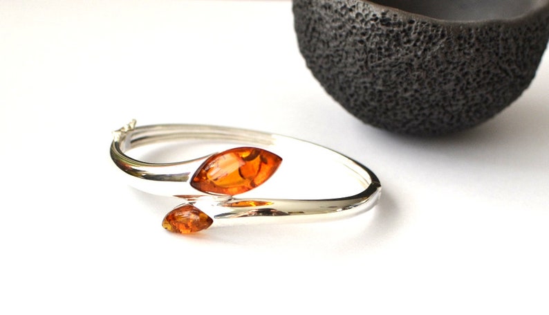 Baltic Amber cuff Bracelet, gemstone Sterling Silver Bracelet, amber Jewelry birthday gift idea healing jewelry crystl silver amber bracelet image 9